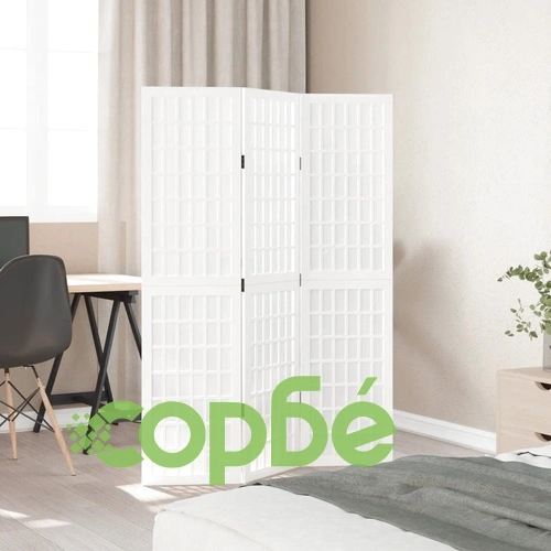 Разделител за стая, 3 панела, бял, дърво пауловния масив ➤ топ цена ➤ sorbe.bg