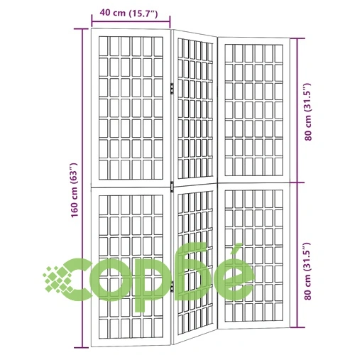 Разделител за стая, 3 панела, бял, дърво пауловния масив ➤ топ цена ➤ sorbe.bg