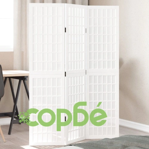 Разделител за стая, 3 панела, бял, дърво пауловния масив ➤ топ цена ➤ sorbe.bg