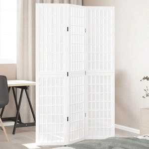 Разделител за стая, 3 панела, бял, дърво пауловния масив