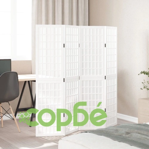 Разделител за стая, 4 панела, бял, дърво пауловния масив ➤ топ цена ➤ sorbe.bg