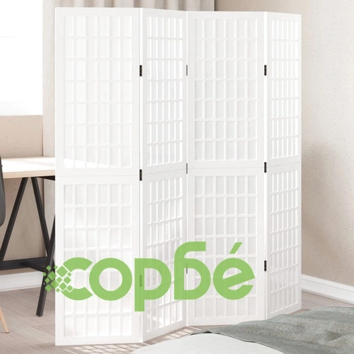 Разделител за стая, 4 панела, бял, дърво пауловния масив ➤ топ цена ➤ sorbe.bg