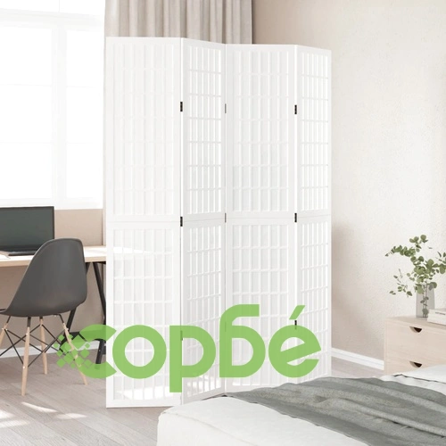 Разделител за стая, 4 панела, бял, дърво пауловния масив ➤ топ цена ➤ sorbe.bg