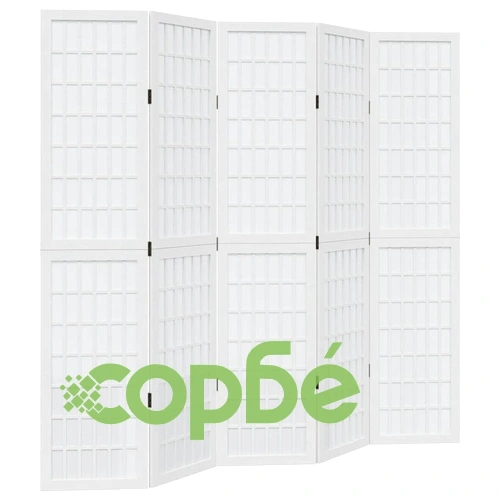 Разделител за стая, 5 панела, бял, дърво пауловния масив ➤ топ цена ➤ sorbe.bg