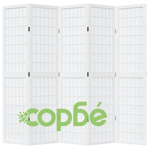 Разделител за стая, 5 панела, бял, дърво пауловния масив ➤ топ цена ➤ sorbe.bg