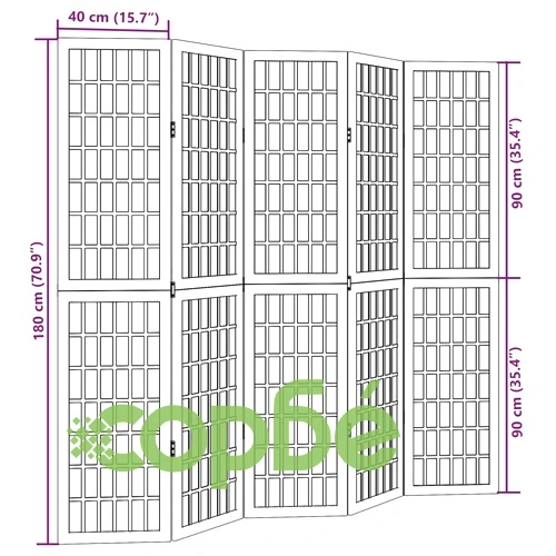 Разделител за стая, 5 панела, бял, дърво пауловния масив ➤ топ цена ➤ sorbe.bg