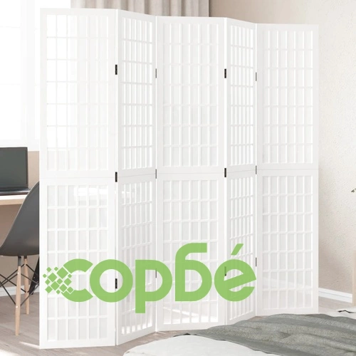 Разделител за стая, 5 панела, бял, дърво пауловния масив ➤ топ цена ➤ sorbe.bg