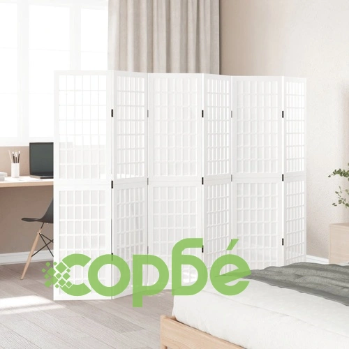 Разделител за стая, 6 панела, бял, дърво пауловния масив ➤ топ цена ➤ sorbe.bg
