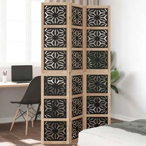 Разделител за стая 3 панела кафяво-черно дърво пауловния масив