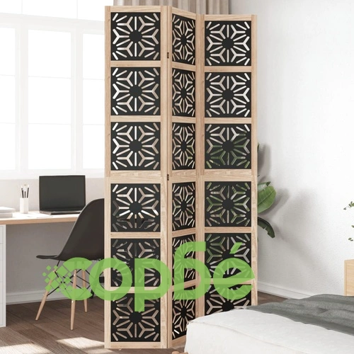 Разделител за стая 3 панела кафяво-черно дърво пауловния масив ➤ топ цена ➤ sorbe.bg