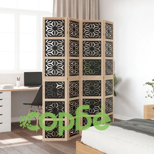 Разделител за стая 4 панела кафяво-черно дърво пауловния масив ➤ топ цена ➤ sorbe.bg