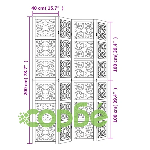 Разделител за стая 4 панела кафяво-черно дърво пауловния масив ➤ топ цена ➤ sorbe.bg