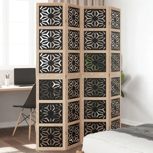 Разделител за стая 4 панела кафяво-черно дърво пауловния масив
