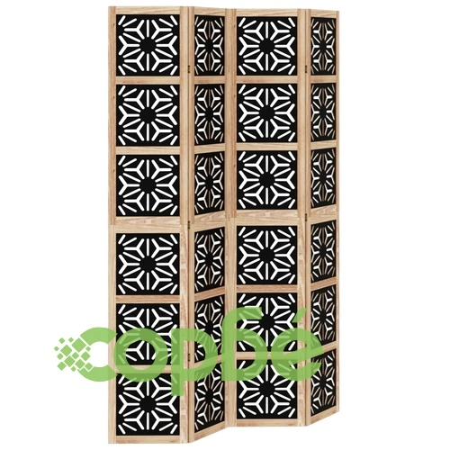 Разделител за стая 4 панела кафяво-черно дърво пауловния масив ➤ топ цена ➤ sorbe.bg