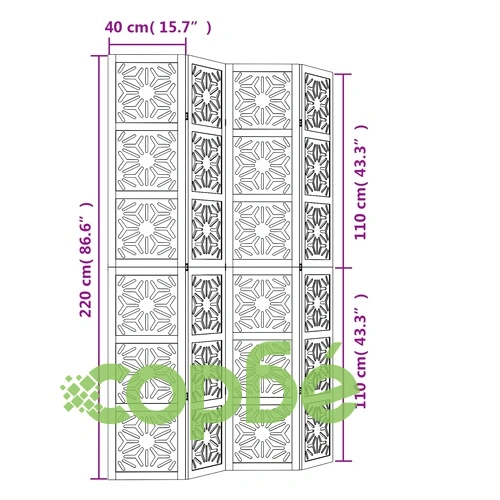 Разделител за стая 4 панела кафяво-черно дърво пауловния масив ➤ топ цена ➤ sorbe.bg