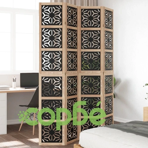 Разделител за стая 4 панела кафяво-черно дърво пауловния масив ➤ топ цена ➤ sorbe.bg