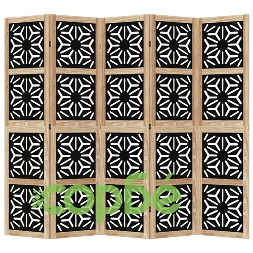 Разделител за стая 5 панела кафяво-черно дърво пауловния масив ➤ топ цена ➤ sorbe.bg