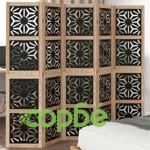 Разделител за стая 5 панела кафяво-черно дърво пауловния масив ➤ топ цена ➤ sorbe.bg