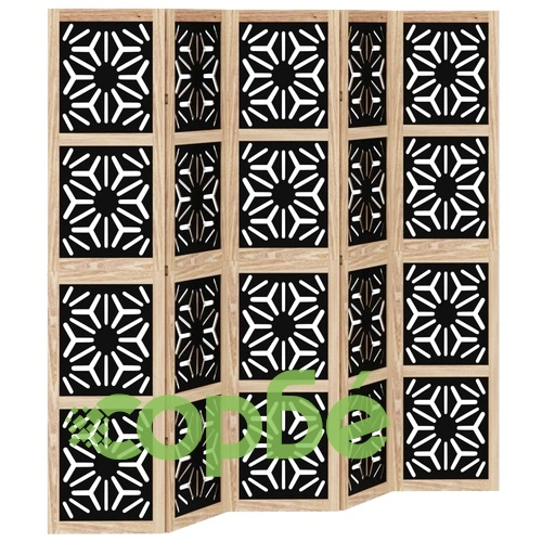 Разделител за стая 5 панела кафяво-черно дърво пауловния масив ➤ топ цена ➤ sorbe.bg