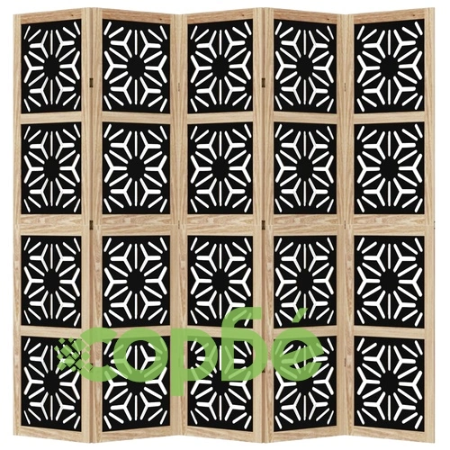 Разделител за стая 5 панела кафяво-черно дърво пауловния масив ➤ топ цена ➤ sorbe.bg