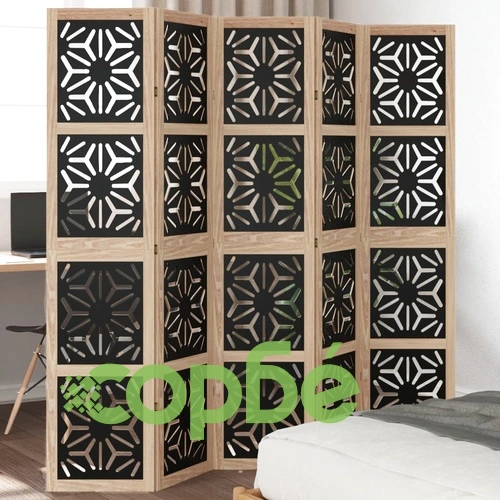 Разделител за стая 5 панела кафяво-черно дърво пауловния масив ➤ топ цена ➤ sorbe.bg