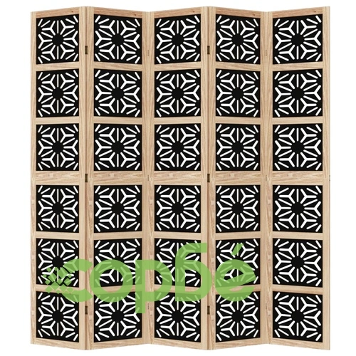 Разделител за стая 5 панела кафяво-черно дърво пауловния масив ➤ топ цена ➤ sorbe.bg