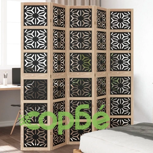 Разделител за стая 5 панела кафяво-черно дърво пауловния масив ➤ топ цена ➤ sorbe.bg