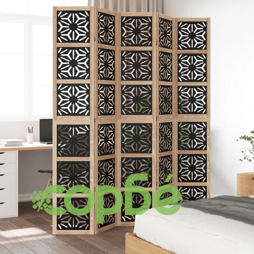 Разделител за стая 5 панела кафяво-черно дърво пауловния масив ➤ топ цена ➤ sorbe.bg