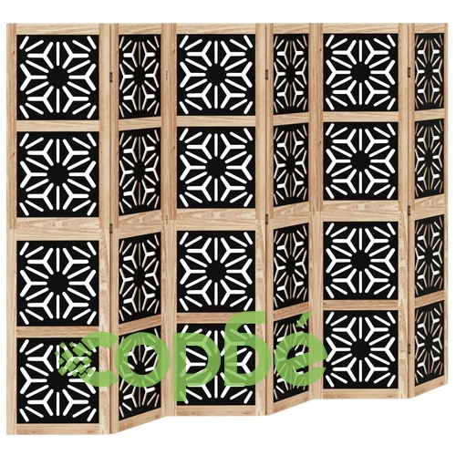 Разделител за стая 6 панела кафяво-черно дърво пауловния масив ➤ топ цена ➤ sorbe.bg