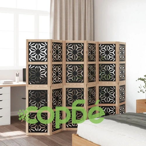 Разделител за стая 6 панела кафяво-черно дърво пауловния масив ➤ топ цена ➤ sorbe.bg