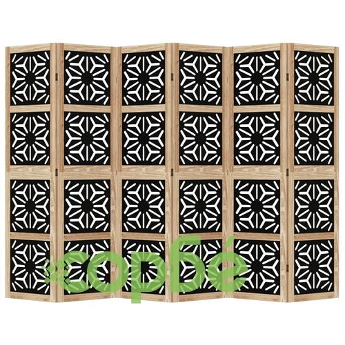 Разделител за стая 6 панела кафяво-черно дърво пауловния масив ➤ топ цена ➤ sorbe.bg