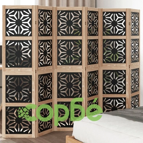 Разделител за стая 6 панела кафяво-черно дърво пауловния масив ➤ топ цена ➤ sorbe.bg
