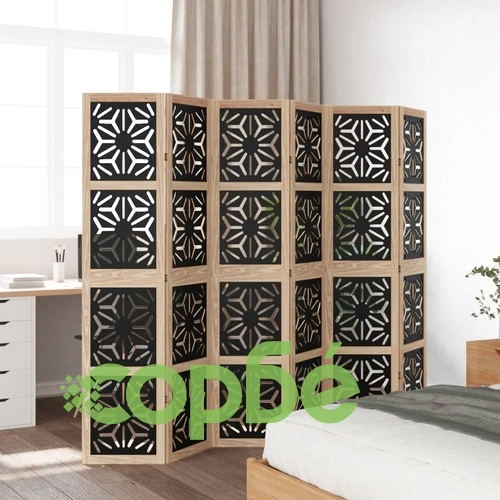 Разделител за стая 6 панела кафяво-черно дърво пауловния масив ➤ топ цена ➤ sorbe.bg
