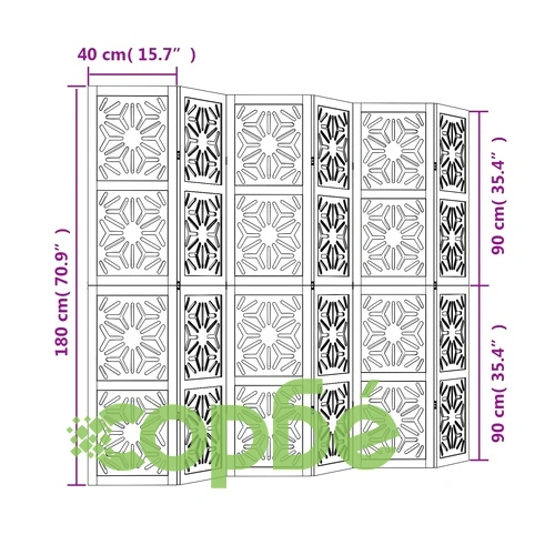 Разделител за стая 6 панела кафяво-черно дърво пауловния масив ➤ топ цена ➤ sorbe.bg