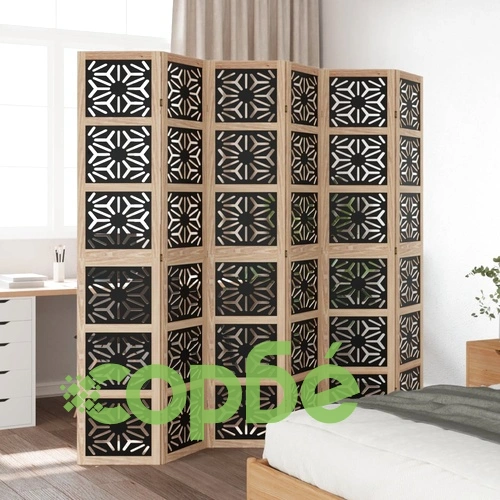 Разделител за стая 6 панела кафяво-черно дърво пауловния масив ➤ топ цена ➤ sorbe.bg