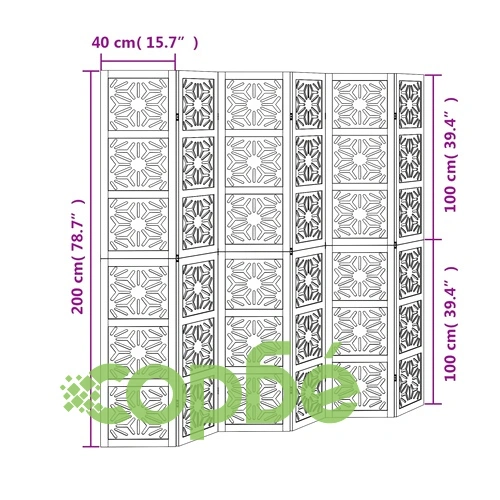 Разделител за стая 6 панела кафяво-черно дърво пауловния масив ➤ топ цена ➤ sorbe.bg