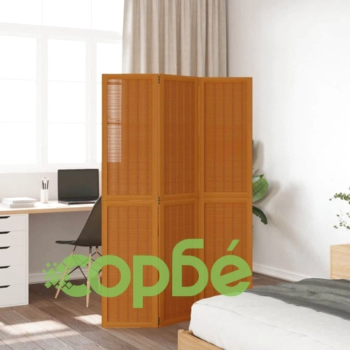 Разделител за стая, 3 панела, кафяв, дърво пауловния масив ➤ топ цена ➤ sorbe.bg