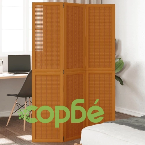Разделител за стая, 3 панела, кафяв, дърво пауловния масив ➤ топ цена ➤ sorbe.bg