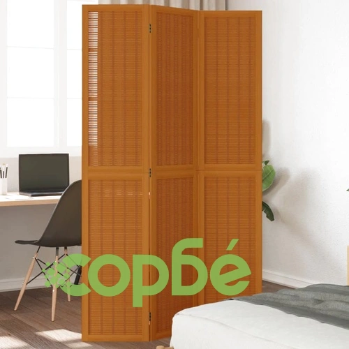 Разделител за стая, 3 панела, кафяв, дърво пауловния масив ➤ топ цена ➤ sorbe.bg
