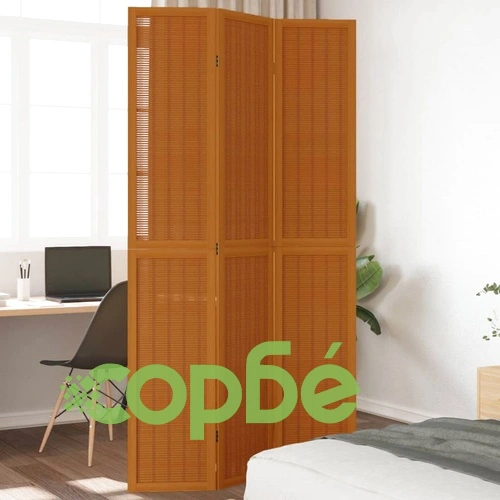 Разделител за стая, 3 панела, кафяв, дърво пауловния масив ➤ топ цена ➤ sorbe.bg