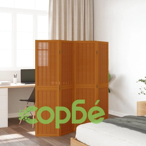 Разделител за стая, 4 панела, кафяв, дърво пауловния масив ➤ топ цена ➤ sorbe.bg