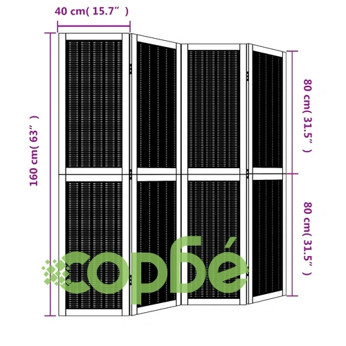 Разделител за стая, 4 панела, кафяв, дърво пауловния масив ➤ топ цена ➤ sorbe.bg