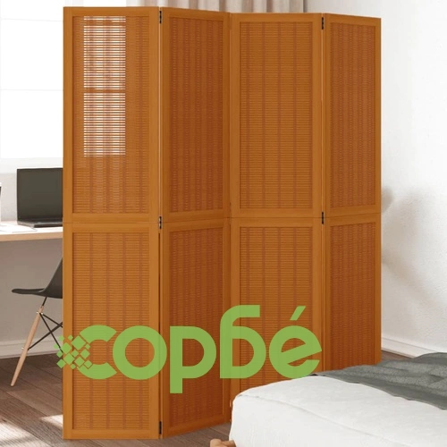 Разделител за стая, 4 панела, кафяв, дърво пауловния масив ➤ топ цена ➤ sorbe.bg