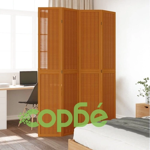 Разделител за стая, 4 панела, кафяв, дърво пауловния масив ➤ топ цена ➤ sorbe.bg