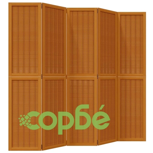 Разделител за стая, 5 панела, кафяв, дърво пауловния масив ➤ топ цена ➤ sorbe.bg