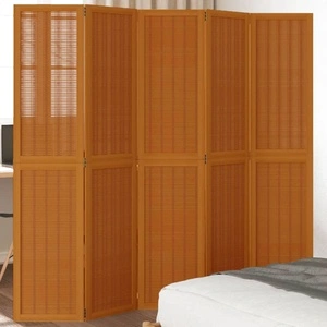 Разделител за стая, 5 панела, кафяв, дърво пауловния масив