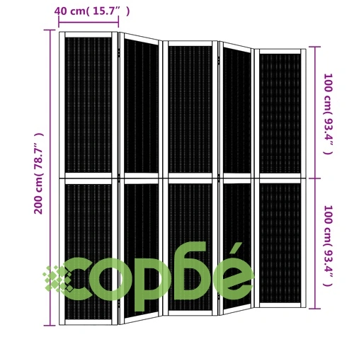 Разделител за стая, 5 панела, кафяв, дърво пауловния масив ➤ топ цена ➤ sorbe.bg