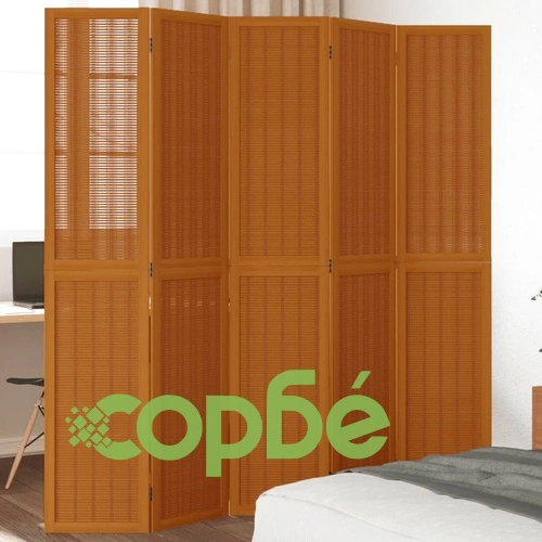Разделител за стая, 5 панела, кафяв, дърво пауловния масив ➤ топ цена ➤ sorbe.bg