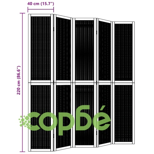 Разделител за стая, 5 панела, кафяв, дърво пауловния масив ➤ топ цена ➤ sorbe.bg