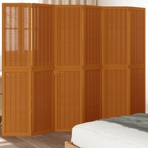 Разделител за стая, 6 панела, кафяв, дърво пауловния масив